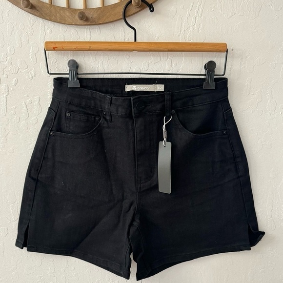 Tractr Pants - Tractr Black High Waist Shorts Thigh Slit 4/27